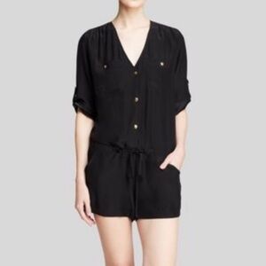 Amanda Uprichard 100% Silk Black Shorts Romper Size Medium